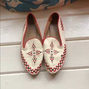 Tory Burch White woven moccasins